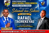 Flyer ucapan selamat dari Ketua DPD I KNPI Papua Tengah kepada Rafael Taorekeyau (karapuwnews.com/Sumber: KNPI Papua Tengah)