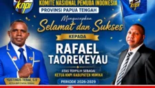 Flyer ucapan selamat dari Ketua DPD I KNPI Papua Tengah kepada Rafael Taorekeyau (karapuwnews.com/Sumber: KNPI Papua Tengah)