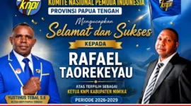 Flyer ucapan selamat dari Ketua DPD I KNPI Papua Tengah kepada Rafael Taorekeyau (karapuwnews.com/Sumber: KNPI Papua Tengah)