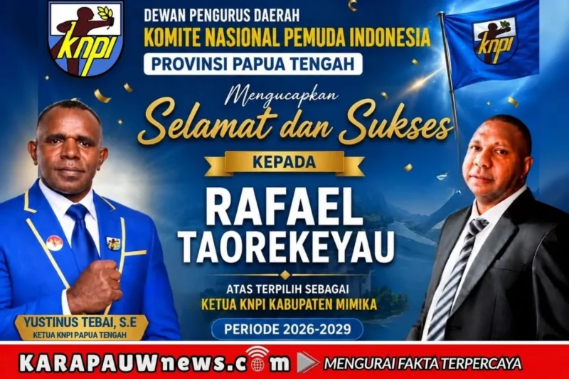 Flyer ucapan selamat dari Ketua DPD I KNPI Papua Tengah kepada Rafael Taorekeyau (karapuwnews.com/Sumber: KNPI Papua Tengah)