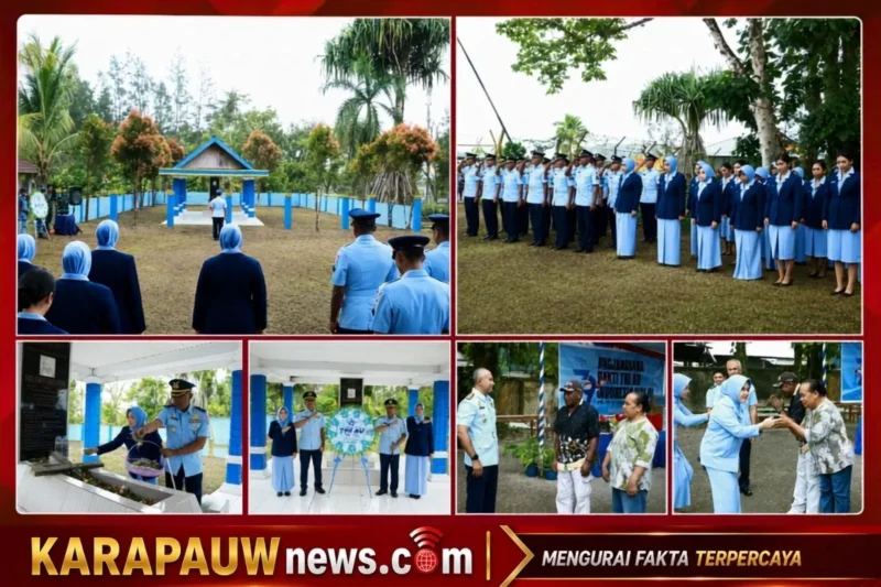Situasi pelaksanaan ziarah tabur bunga di makam Yohanis Kapiyau serta anjangsana oleh Lanud Yohanis Kapiyau bersama Satuan Radar 302 Timika, Selasa (28/7/2026) (karapauwnews.com/Foto: Dokumen Lanud Yohanis Kapiyau Timika)