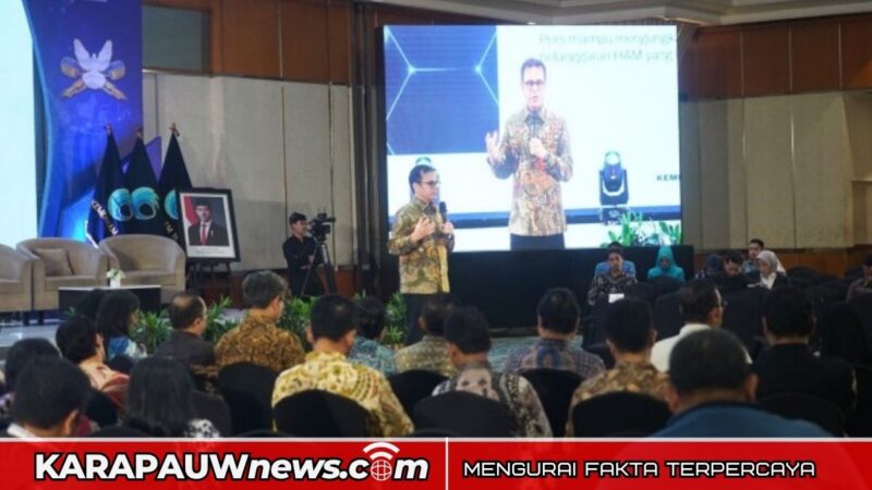 Wamenkomdigi Nezar Patria saat menyampaikan sambutan dalam acara Kick Off dan Launching Program Media Pers dan Pembangunan Peradaban HAM di Grand Sahid Hotel, Jakarta Pusat, Rabu (11/3/2026) (karapauwnews.com/Foto: Ardi W/Komdigi)